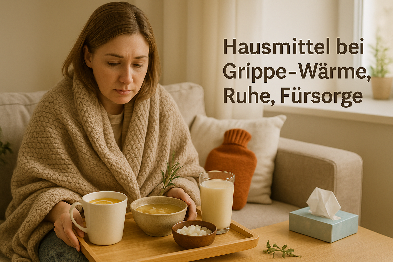 Frau krank mit Hausmittel