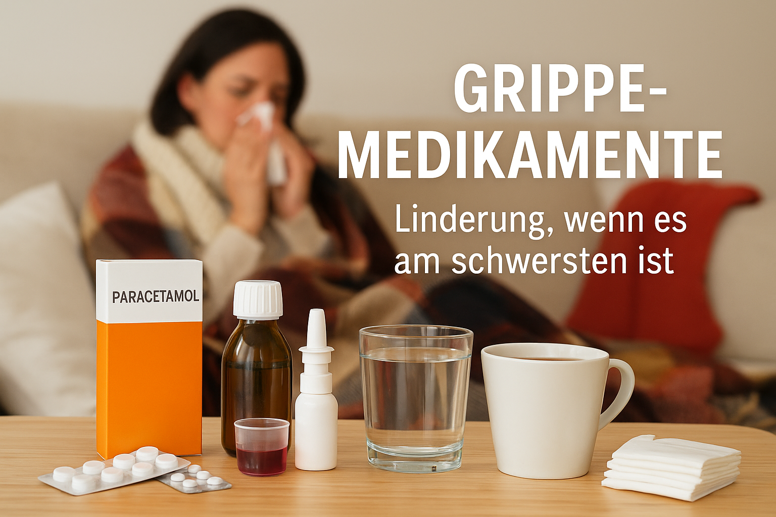 Frau krank mit Medikamenten