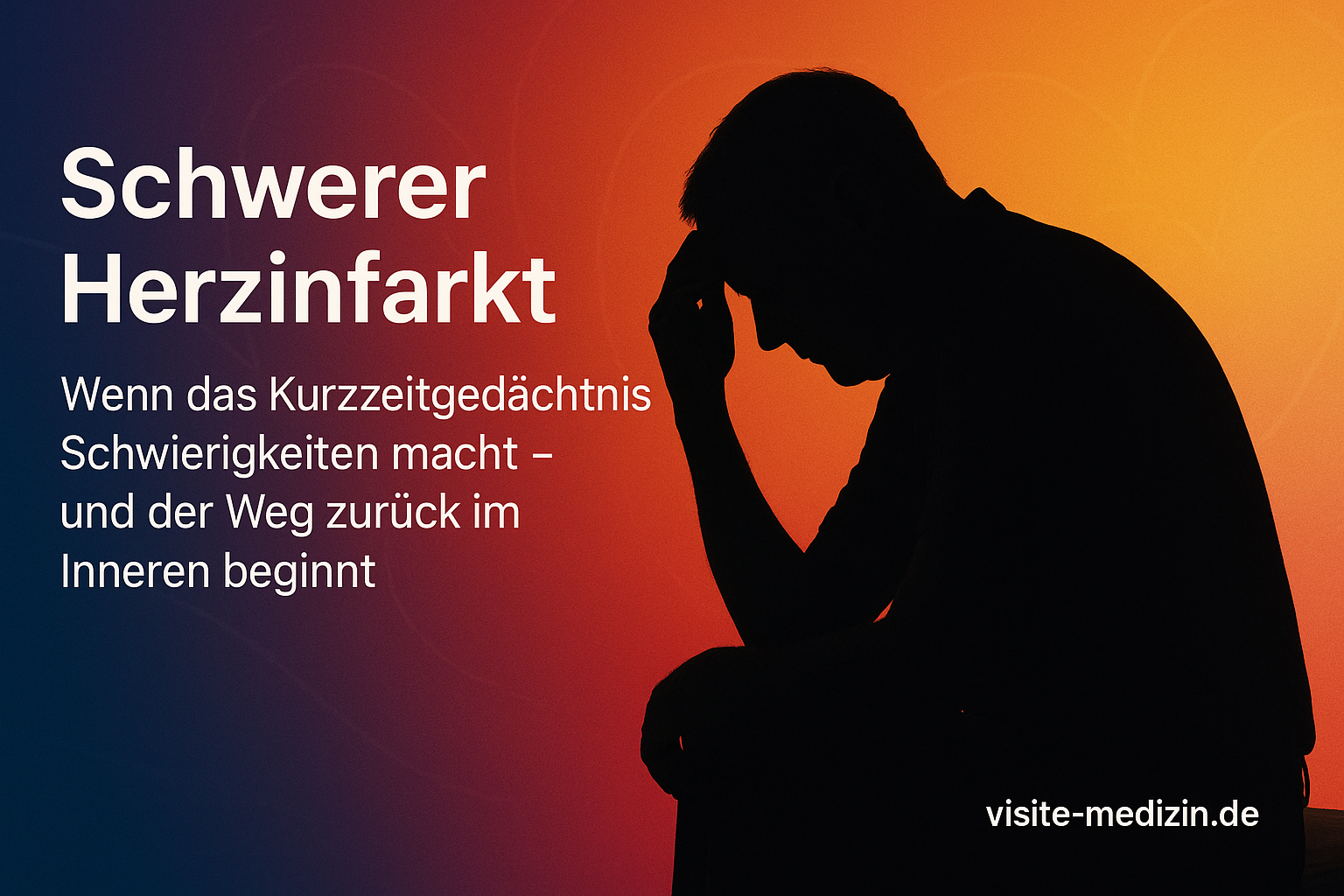 Silhouette eines Menschen nach schwerem Herzinfarkt, nachdenklich, Probleme mit dem Kurzzeitgedächtnis