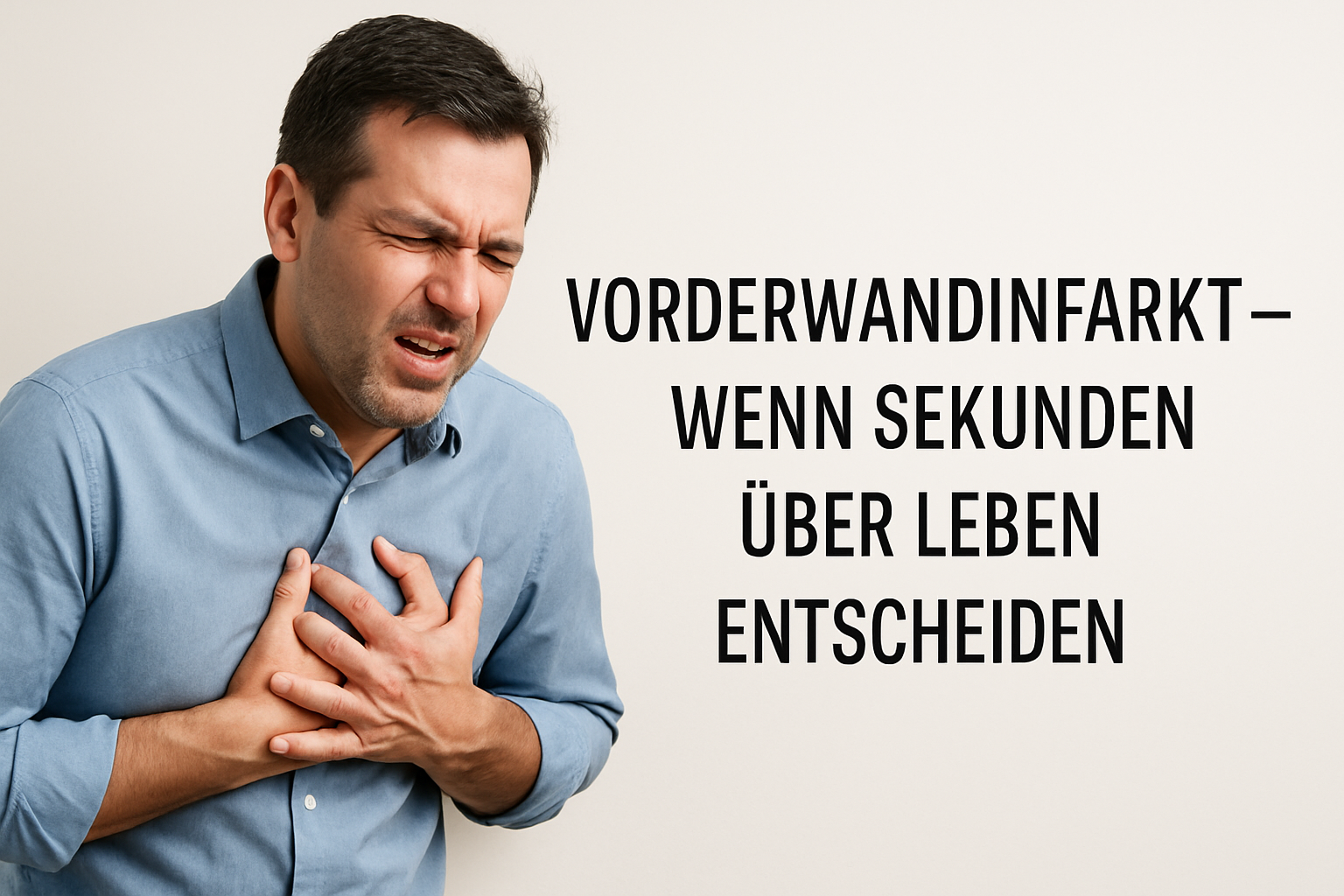 Mann (ca. 45) mit heftigen Brustschmerzen; rechter Bildbereich hell für Text.