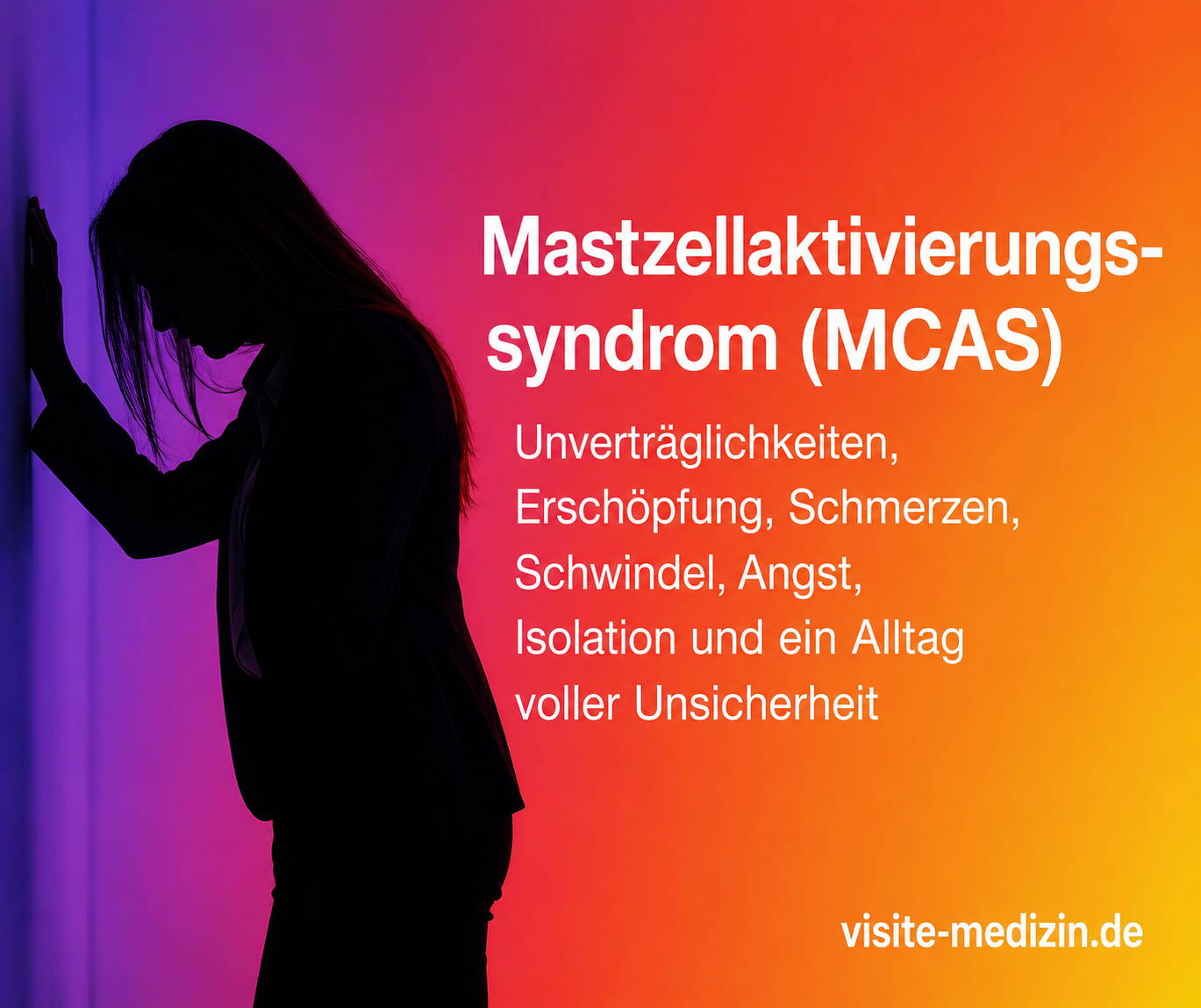 Mastzellaktivierungssyndrom MCAS: erschöpfte Frau als Silhouette vor farbigem Verlauf