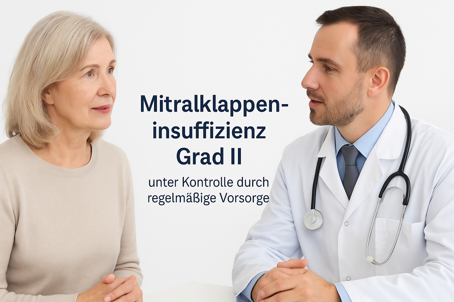 Arzt-Patient-Gespräch: Mitralklappeninsuffizienz Grad II – unter Kontrolle durch regelmäßige Vorsorge.