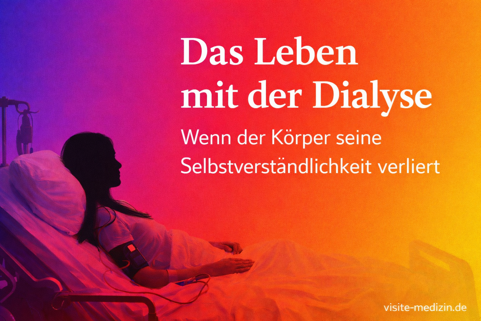 Silhouette einer Frau im Krankenhausbett während einer Dialysebehandlung