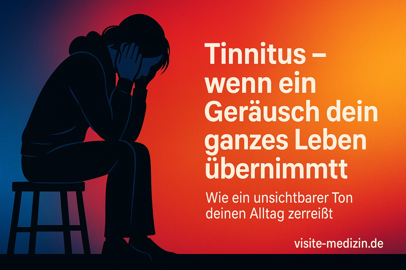 Silhouette einer Frau mit Hoodie, die sich verzweifelt die Ohren hält – Symbol für die Belastung durch Tinnitus