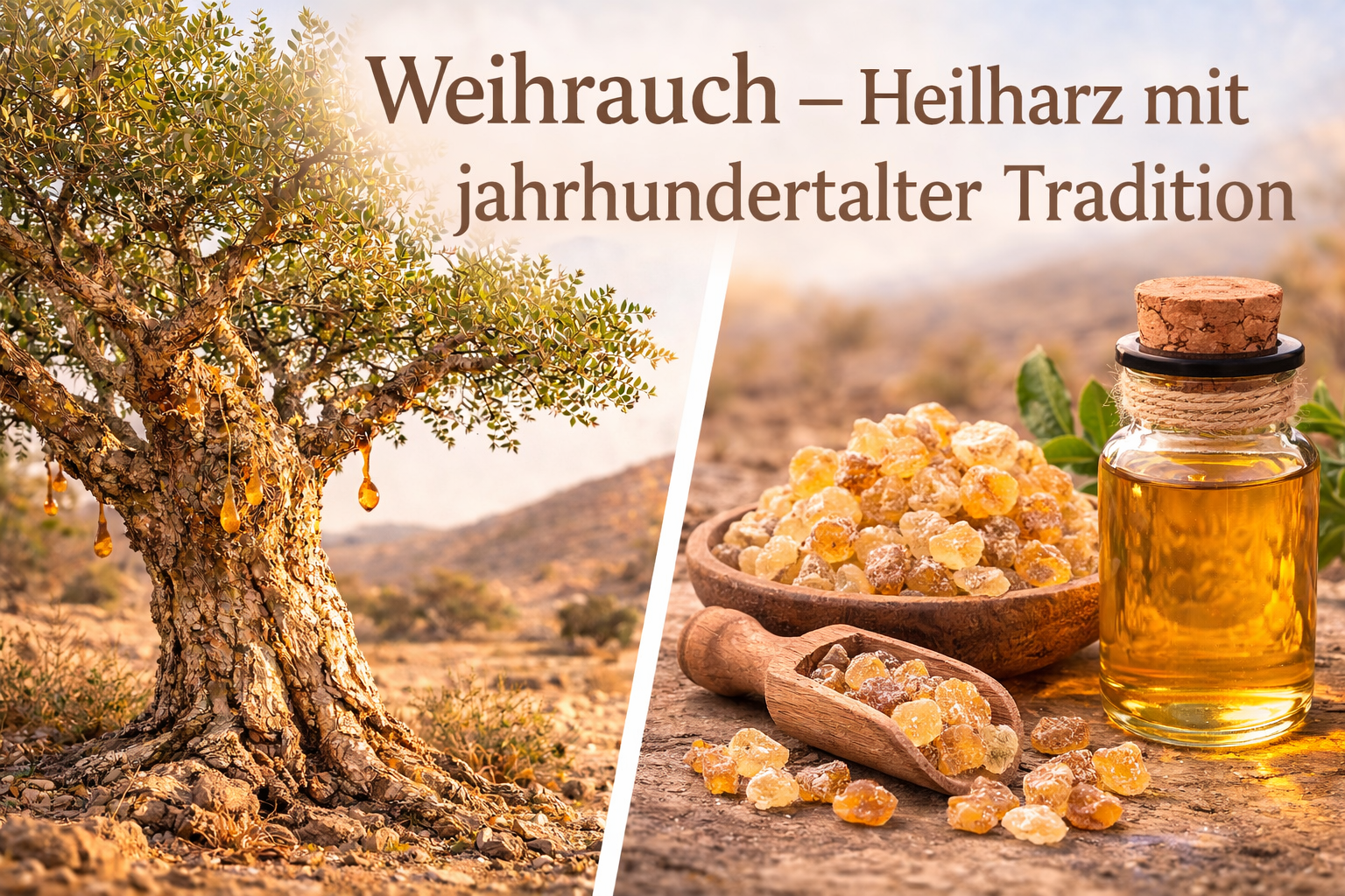 Weihrauch (Boswellia) als Heilpflanze mit Harzgewinnung, Kristallen und Extrakt zur medizinischen Anwendung